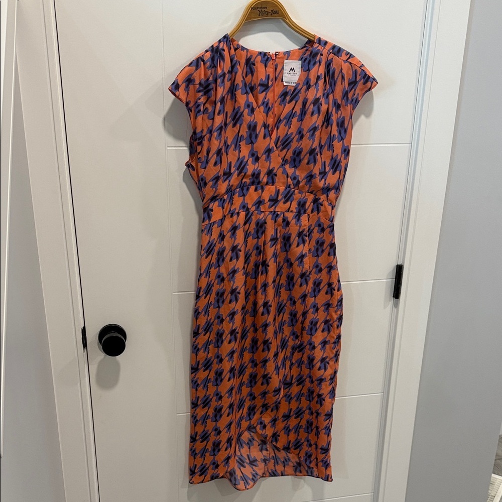 Madison by shoe dazzle Vibrant Orange and Blue Midi Dress